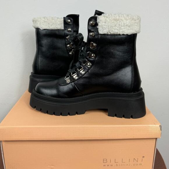 New Billini Ferria Combat Boot with Faux Shearling Trim in Black Women's Size 7 - Picture 5 of 8